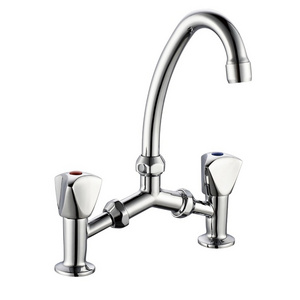 Two Holes Deck Mounted Chrome Plated Bridge Sink Mixer Lavatory Two Handles Kitchen Faucet