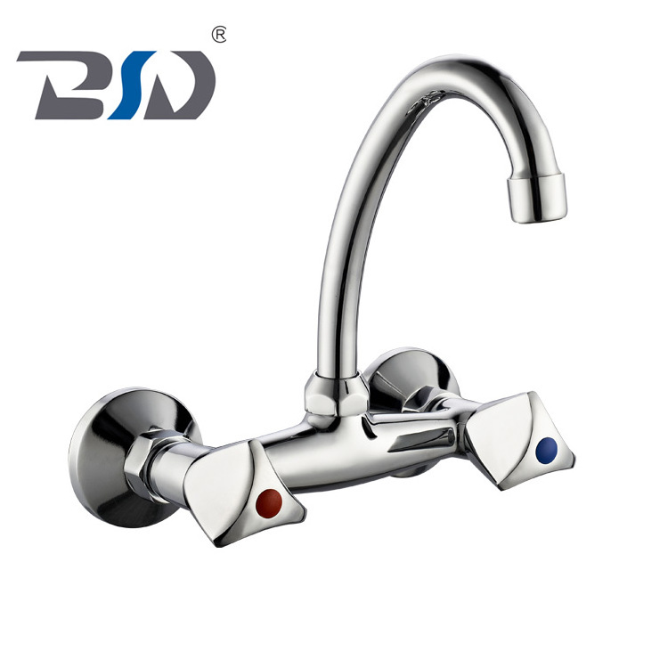 Two Holes Deck Mounted Chrome Plated Bridge Sink Mixer Lavatory Two Handles Kitchen Faucet