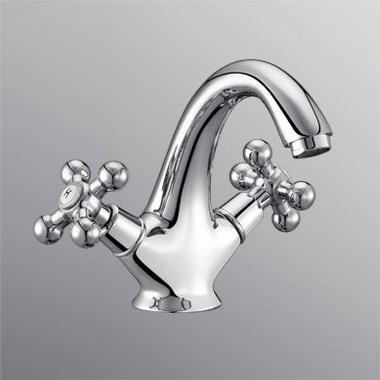 Single Hole Bathroom Sink Mixer Tap Chrome Deck Mounted Double Cross Handle Basin Faucet