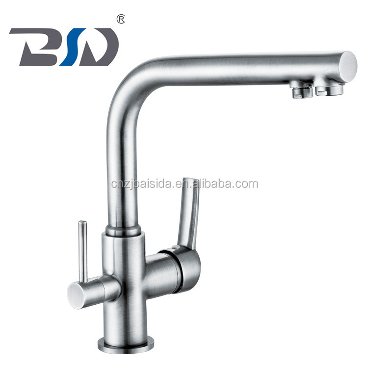 Deck mounted double lever multifunction China OEM 3 way sink faucet drinking filtered water faucet kitchen mixer