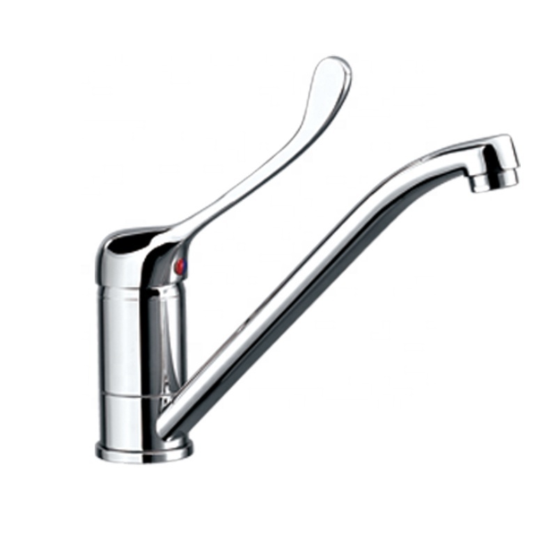 Brass single handle deck mounted chrome plated long medical lever kitchen sink faucet for hospital