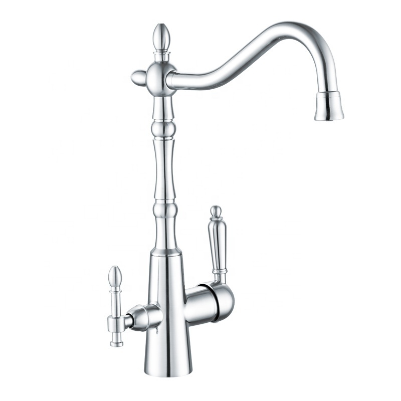 Brass Brushed Nickel Tri Flow Dual Handles 3 Way Kitchen Faucet with Special l Aerator