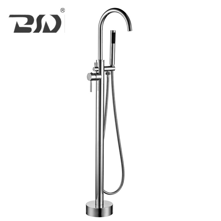 Brass Chrome Plated Single Lever Square Surface Floor Mounted Bathtub Faucet With Brass Hand Shower