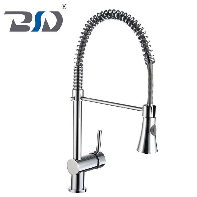 Hot Sell Pull Down Spring Chrome Single Lever Brass Nickel Brushed Kitchen Faucet