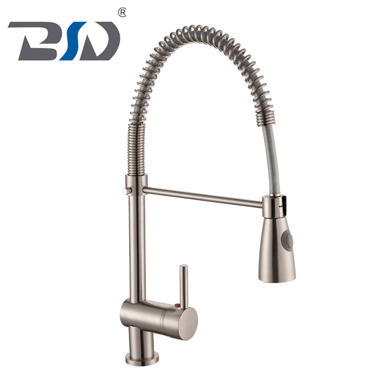 Hot Sell Pull Down Spring Chrome Single Lever Brass Nickel Brushed Kitchen Faucet