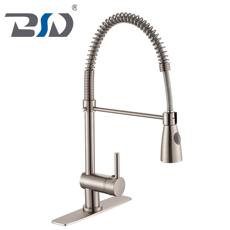 Hot Sell Pull Down Spring Chrome Single Lever Brass Nickel Brushed Kitchen Faucet