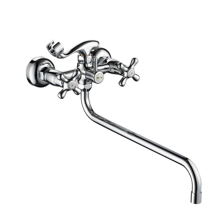 Russian Market Chinese Factory Double Handle Bathtub Shower Faucet With Brass Casting 150cm Spout