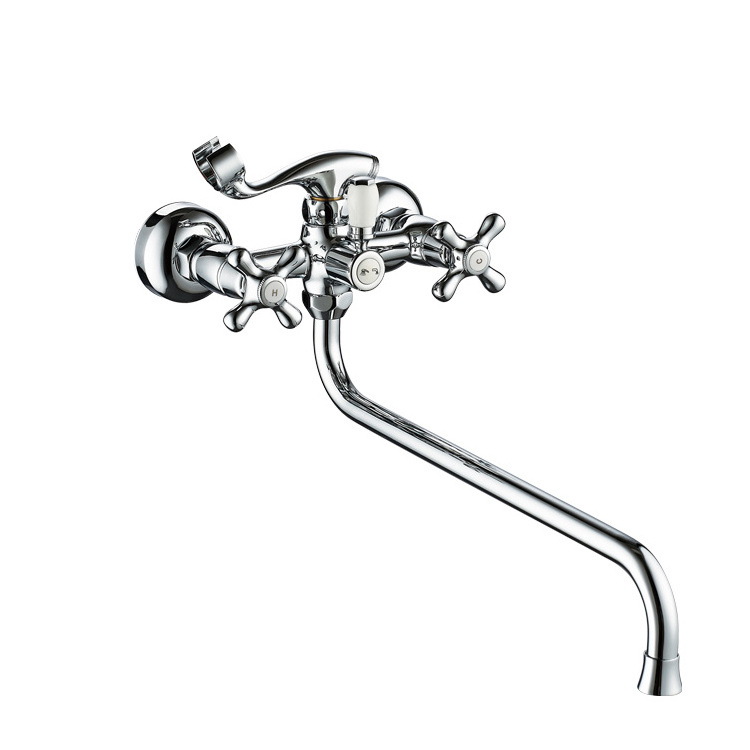 Russian Market Chinese Factory Double Handle Bathtub Shower Faucet With Brass Casting 150cm Spout