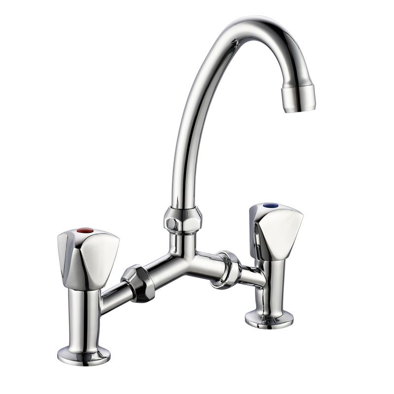 Deck Mounted Bridge Design Double Handle Economic Brass Sink Faucet