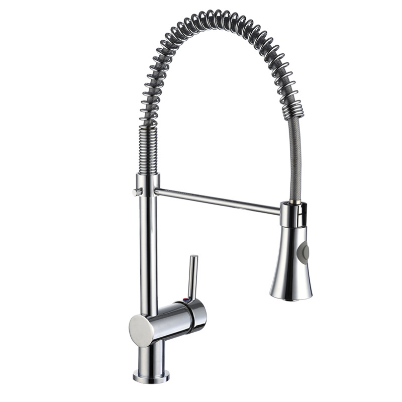 Single Lever Brass Flexible Spring Pull Out Pull Down Spray Kitchen Faucet