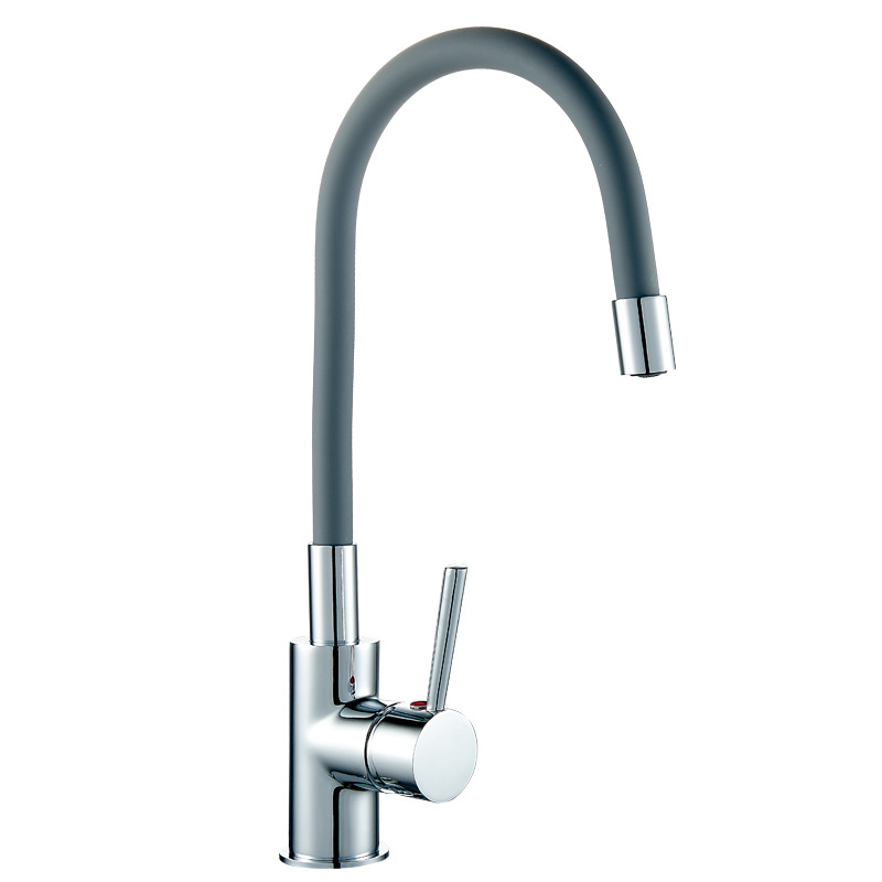 Single Lever Deck Mounted Swiving Silicon Spout Goose Neck Kitchen Faucet