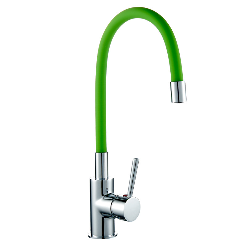 Single Lever Deck Mounted  Goose Neck Color Silicon Spout Brass Aerator Kitchen Faucet