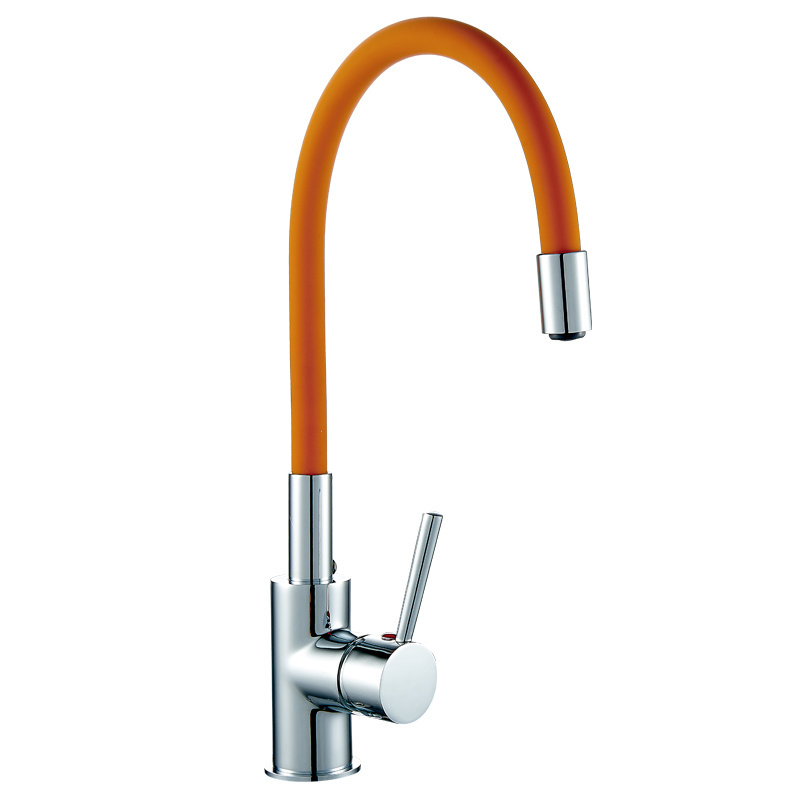 Single Lever Deck Mounted  Goose Neck Color Silicon Spout Brass Aerator Kitchen Faucet