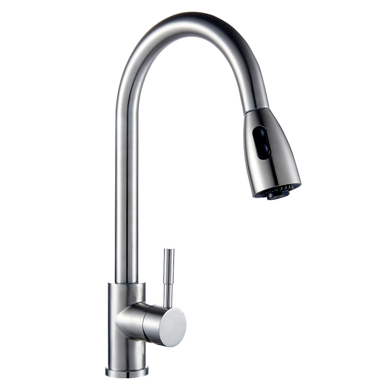 Single Lever Brass Body Zinc Handle Pull Down Kitchen Faucet With Plastic Sprayer Nylon Hose