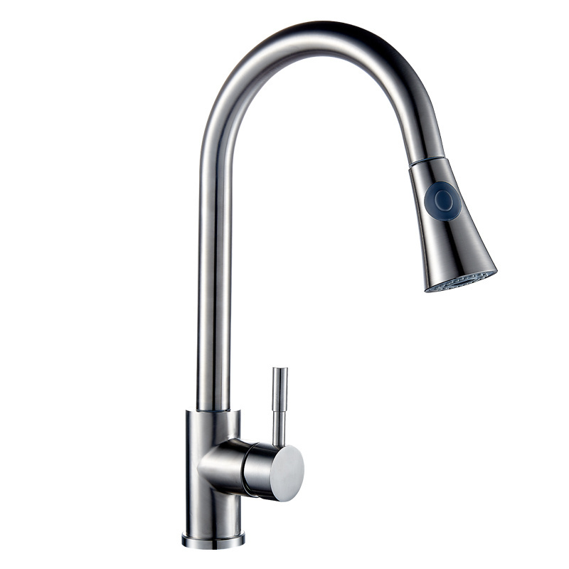 Single Lever Brass Body Zinc Handle Pull Down Kitchen Faucet With Plastic Sprayer Nylon Hose