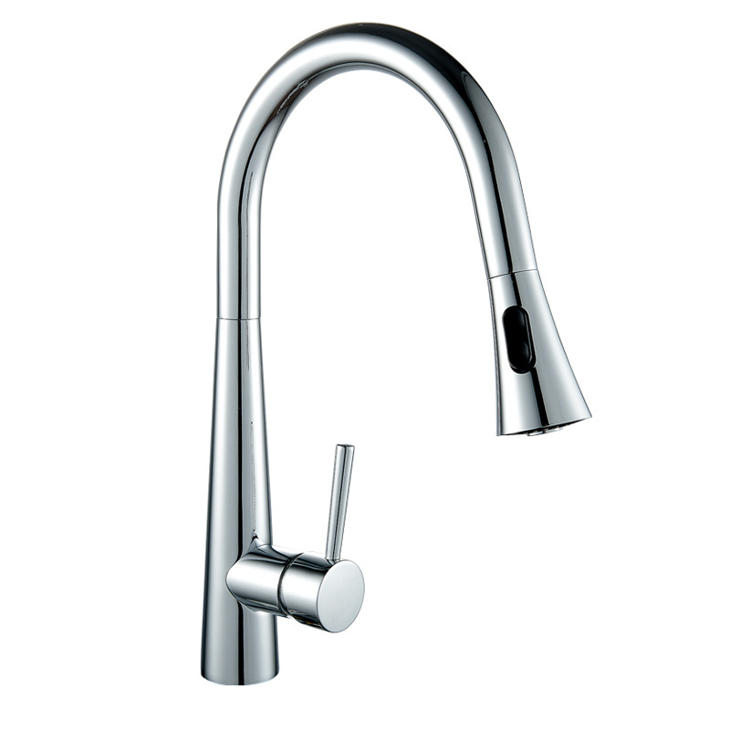 Single Lever Brass Body Zinc Handle Pull Down Kitchen Faucet With Plastic Sprayer Nylon Hose