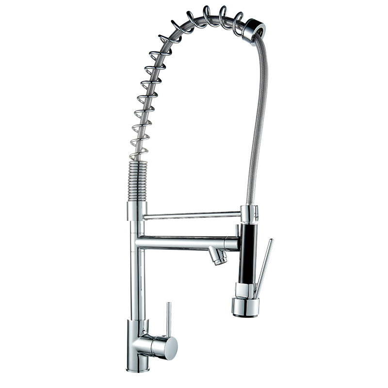 Single Lever Brass Body Zinc Handle Pull Down Kitchen Faucet With Plastic Sprayer Nylon Hose