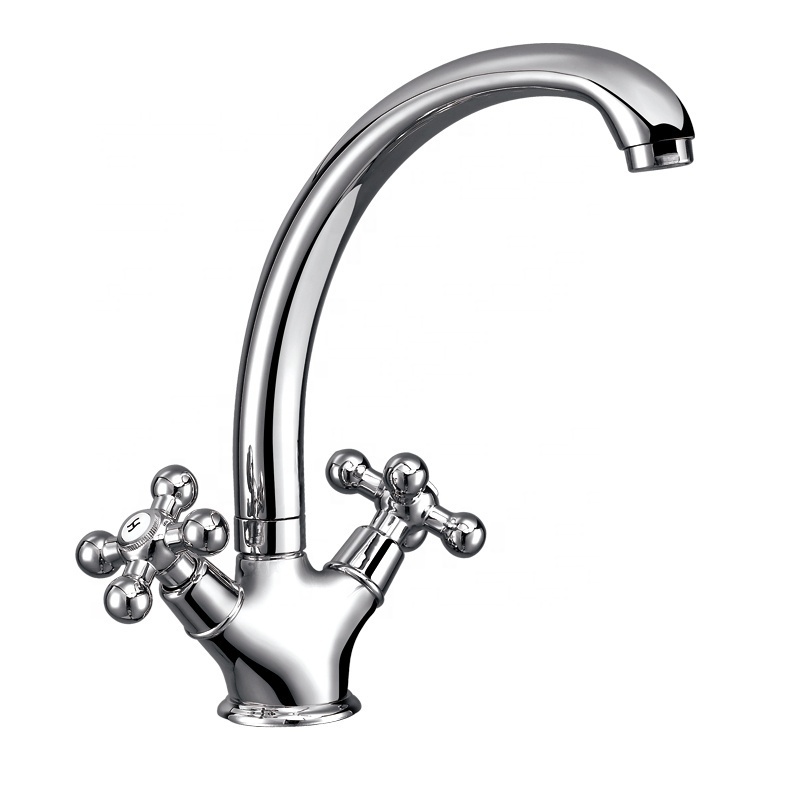 Single Hole Bathroom Sink Mixer Tap Chrome Deck Mounted Double Cross Handle Basin Faucet