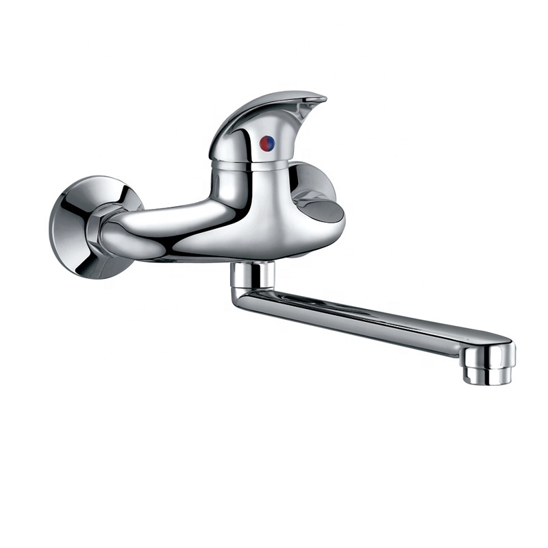 Single Handle Kitchen Water Mixer Brass Wall Mounted Sink Faucet with 300mm Spout Extension