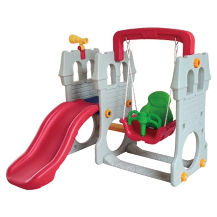 Kids Eco-Friendly Colorful Plastic Castle Slide And Swing