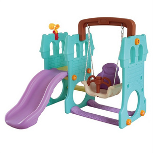 Kids Eco-Friendly Colorful Plastic Castle Slide And Swing