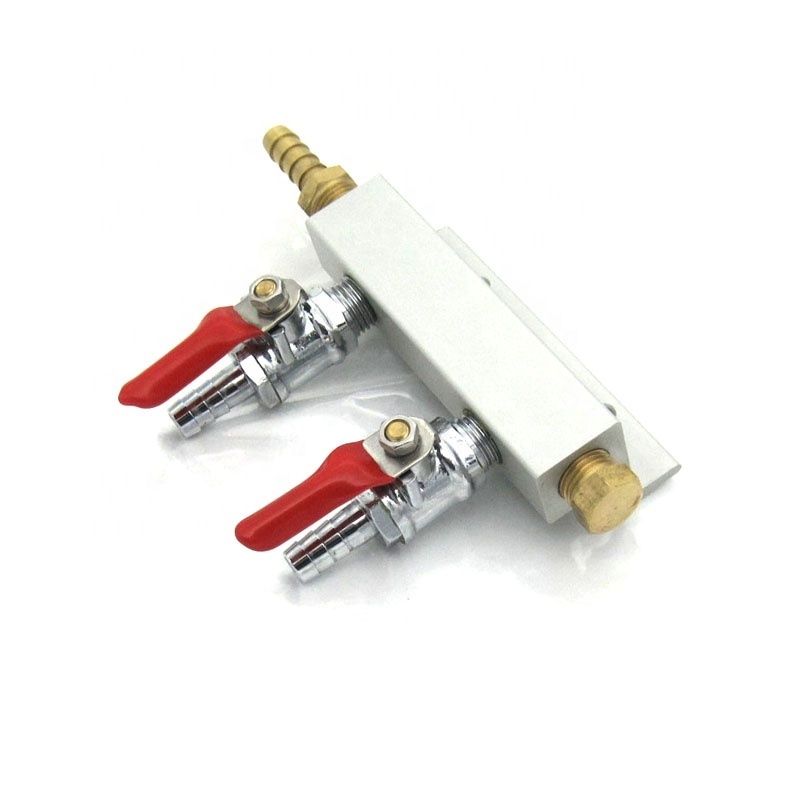 2 Way Compressed Air CO2 Gas Distributor Manifold Multi Gas Line Splitter 7mm Brass Barb Fittings