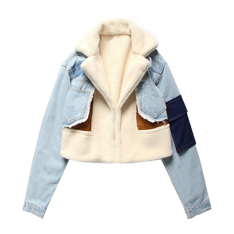 Women Denim Winter Coat Women Jean Jacket With Fur Trim Winter Short Coats For Woman Trendy