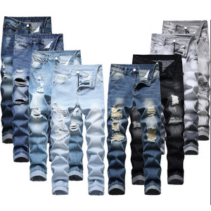 High Quality Custom Ripped Jeans Slim Fit Stacked Jeans for Mens Denim Men Pants Jeans