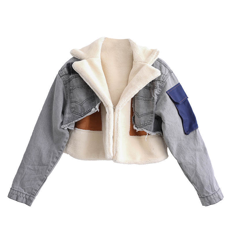 Women Denim Winter Coat Women Jean Jacket With Fur Trim Winter Short Coats For Woman Trendy