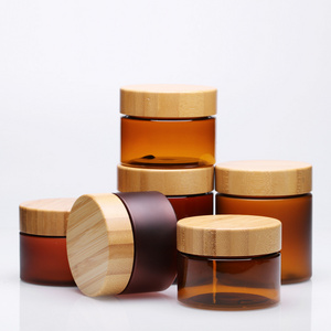 ZHUOJIN 250g Wooden Bamboo Packaging Covers Empty Pot Cosmetic PET Jars Manufacturer PET Jar with Bamboo Lid Plastic Customized