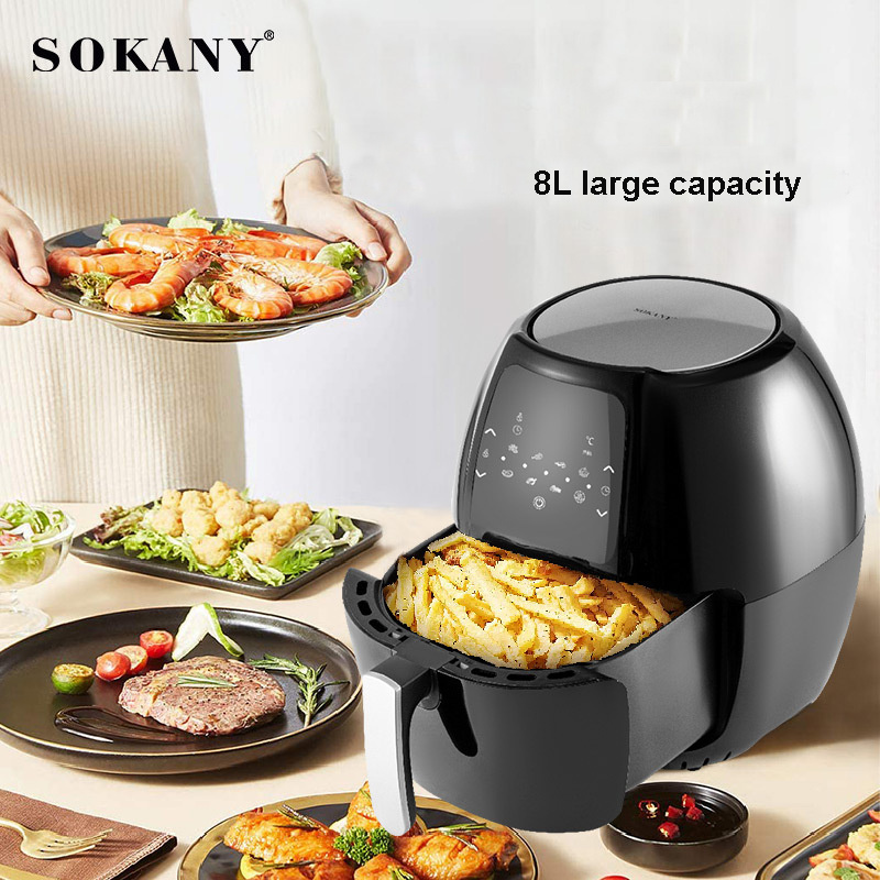 8L Large Capacity Low Fat Air Pressure Fryer Machine Touch Control Panel Time Setting Digital Air Cooker Fryer