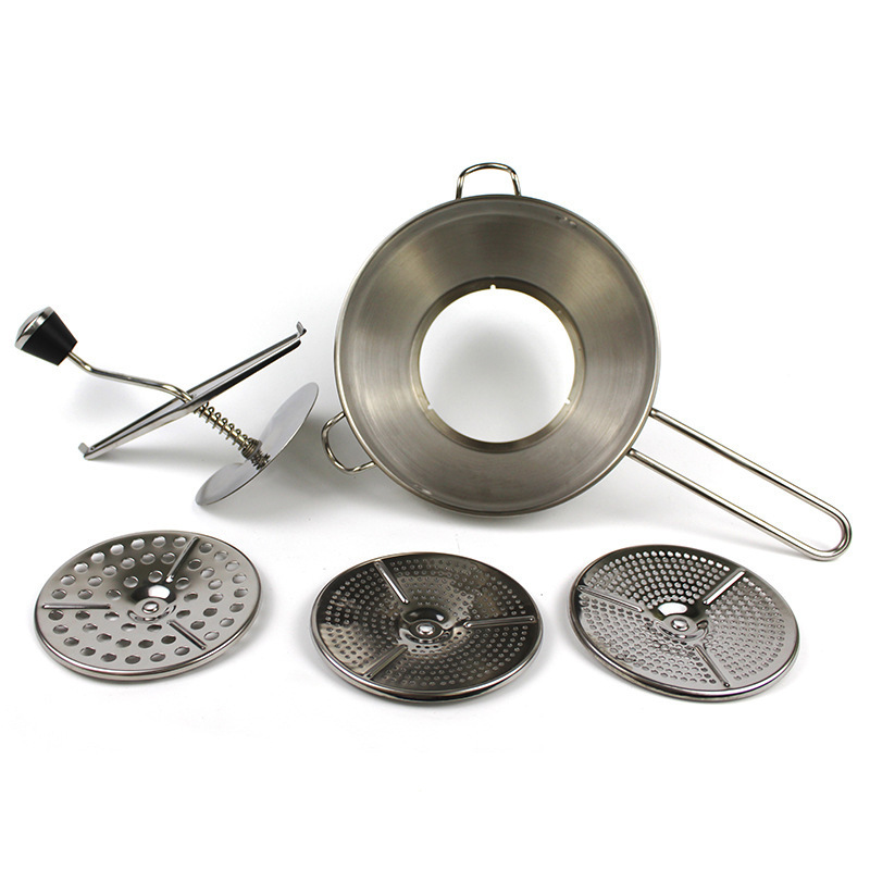 Home Kitchen Stainless Steel Rotary Food Mill with 3 Mixing Blade Discs, Metal Manual Mixer Maker Bowl with Handle