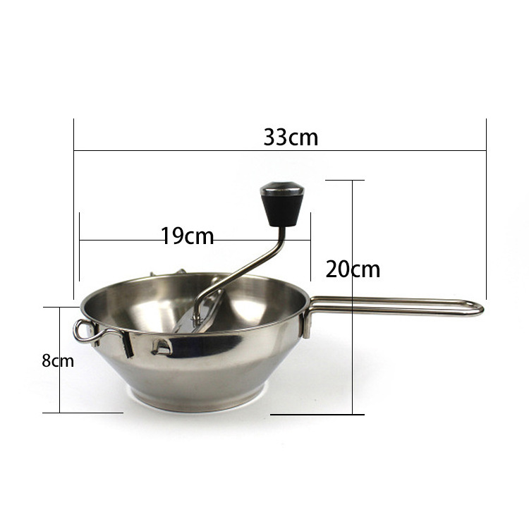 Home Kitchen Stainless Steel Rotary Food Mill with 3 Mixing Blade Discs, Metal Manual Mixer Maker Bowl with Handle