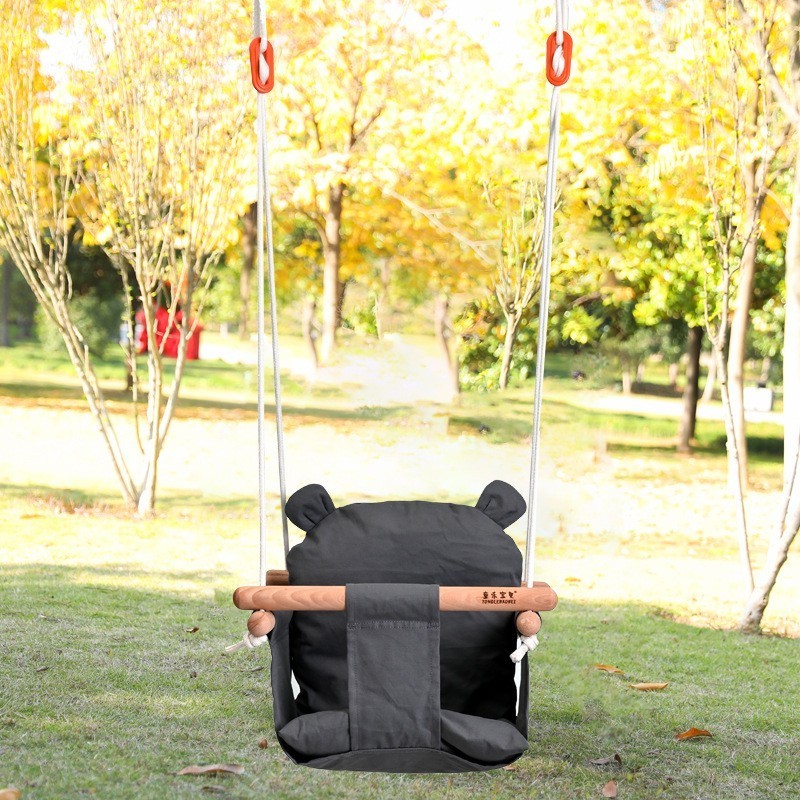 Hot Wooden Baby Swing Chair Canvas Hanging Swing Seat with Cushion Indoor Durable Swing for Infant