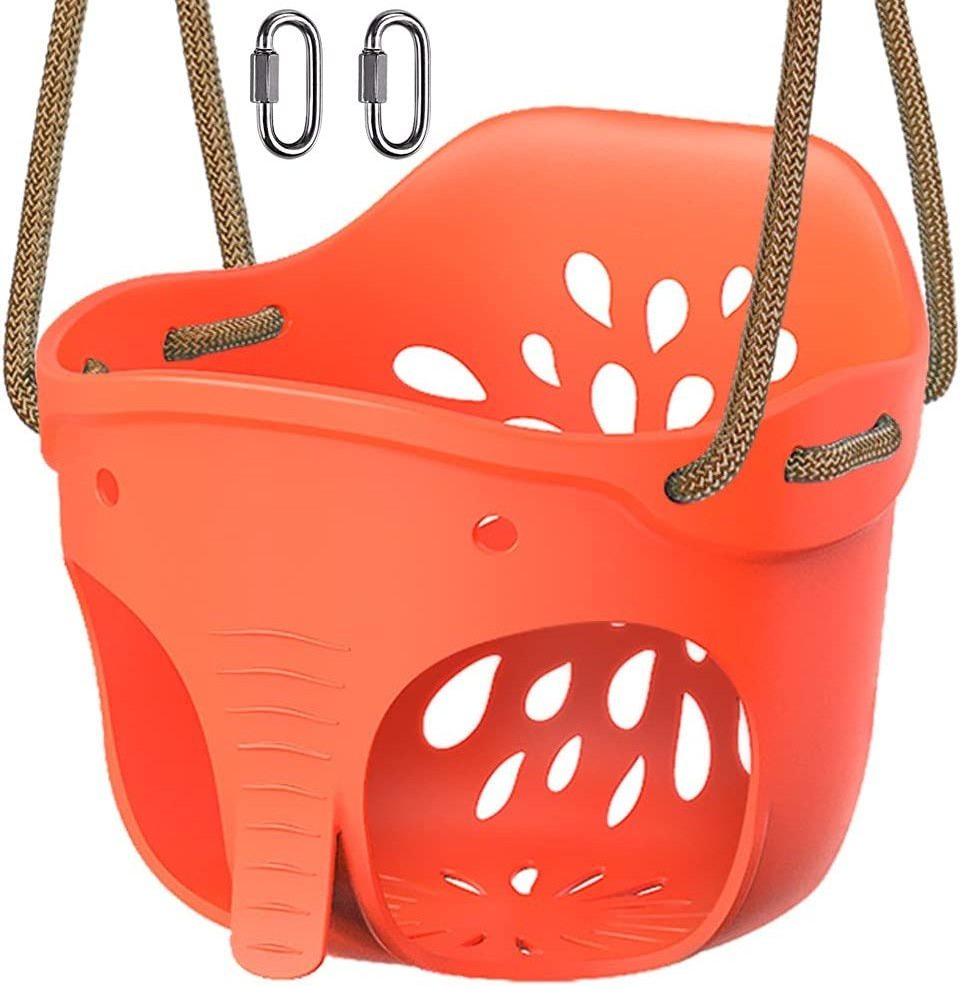 Cute Toddler Swing Seat, High Back Full Bucket Swing Seat with Adjustable Rope, Heavy Duty Infant Toddler Swing Attachment Set