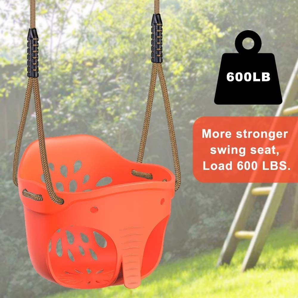 Cute Toddler Swing Seat, High Back Full Bucket Swing Seat with Adjustable Rope, Heavy Duty Infant Toddler Swing Attachment Set