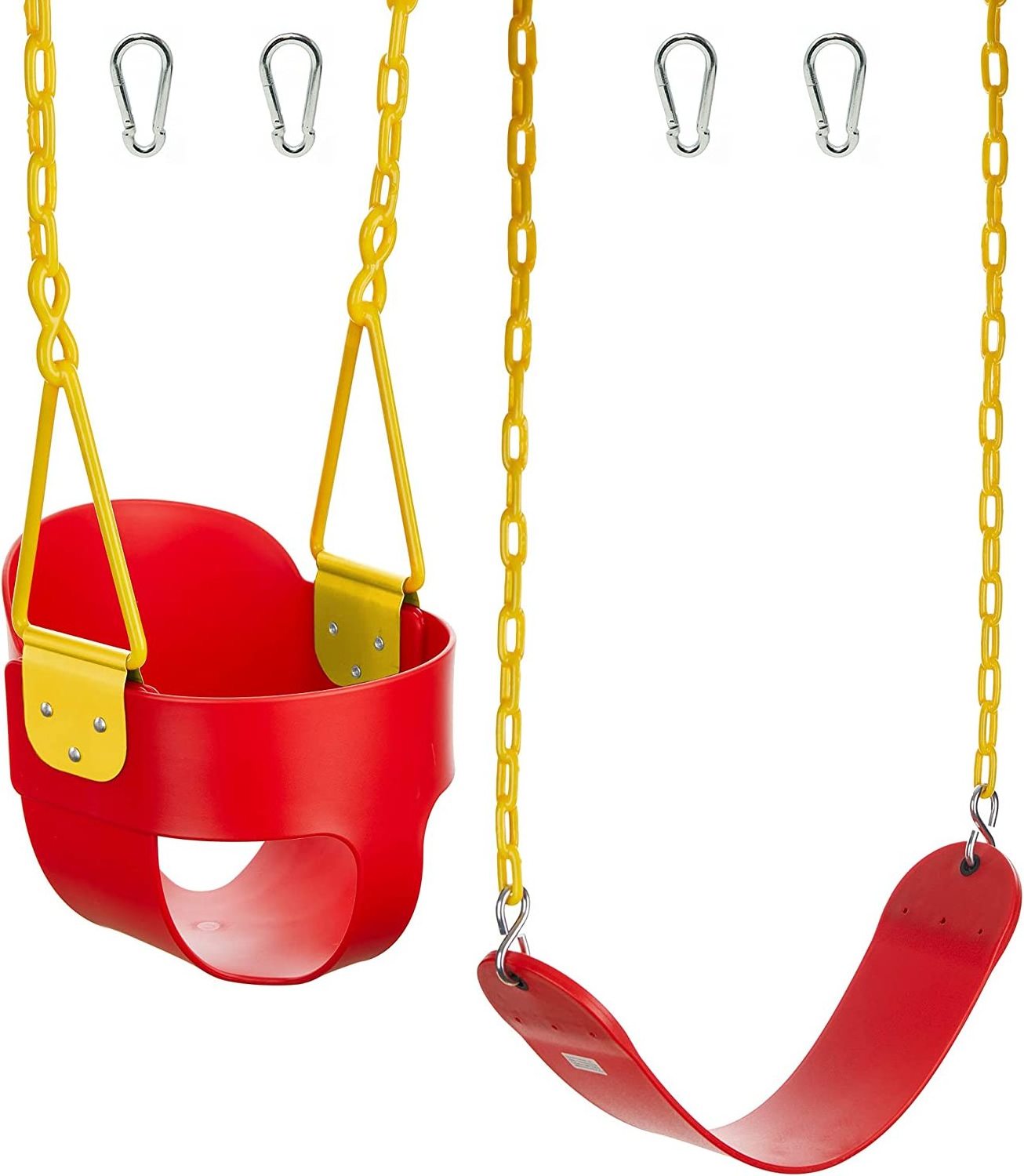 Deluxe High Back Full Bucket Swing (Triangle and Chain Dip) and Heavy-Duty Swing Seat with Carabiners