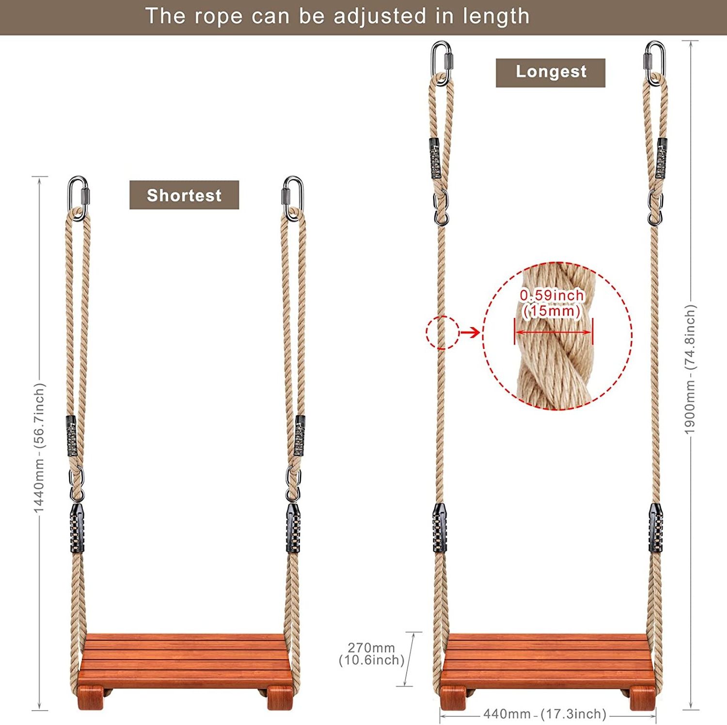 Wooden Swing Seat, Heavy Duty Wood Tree Swing for Adult Kids Playground Swing Sets for Backyard, Indoor Outdoor Flat Swing Seat