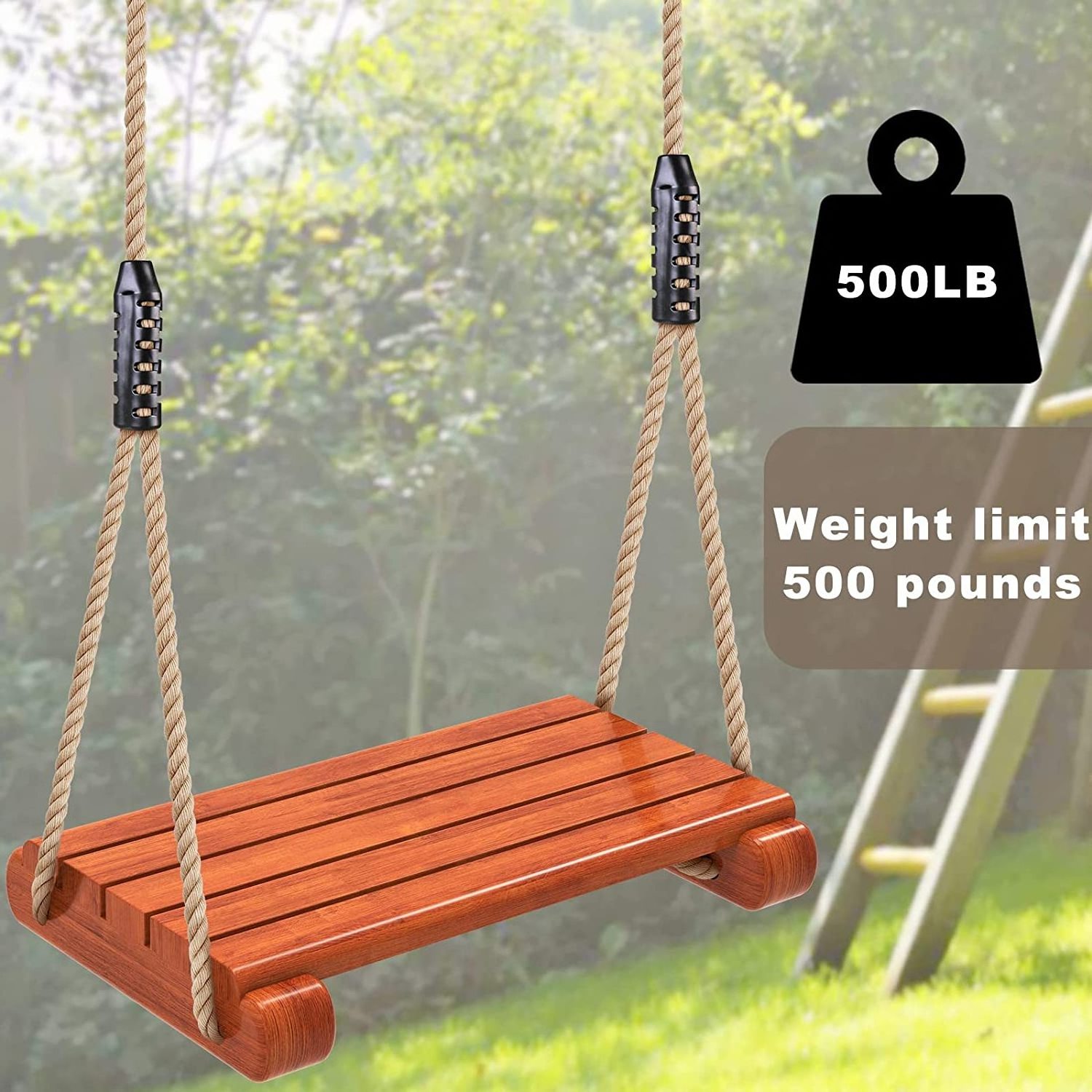 Wooden Swing Seat, Heavy Duty Wood Tree Swing for Adult Kids Playground Swing Sets for Backyard, Indoor Outdoor Flat Swing Seat