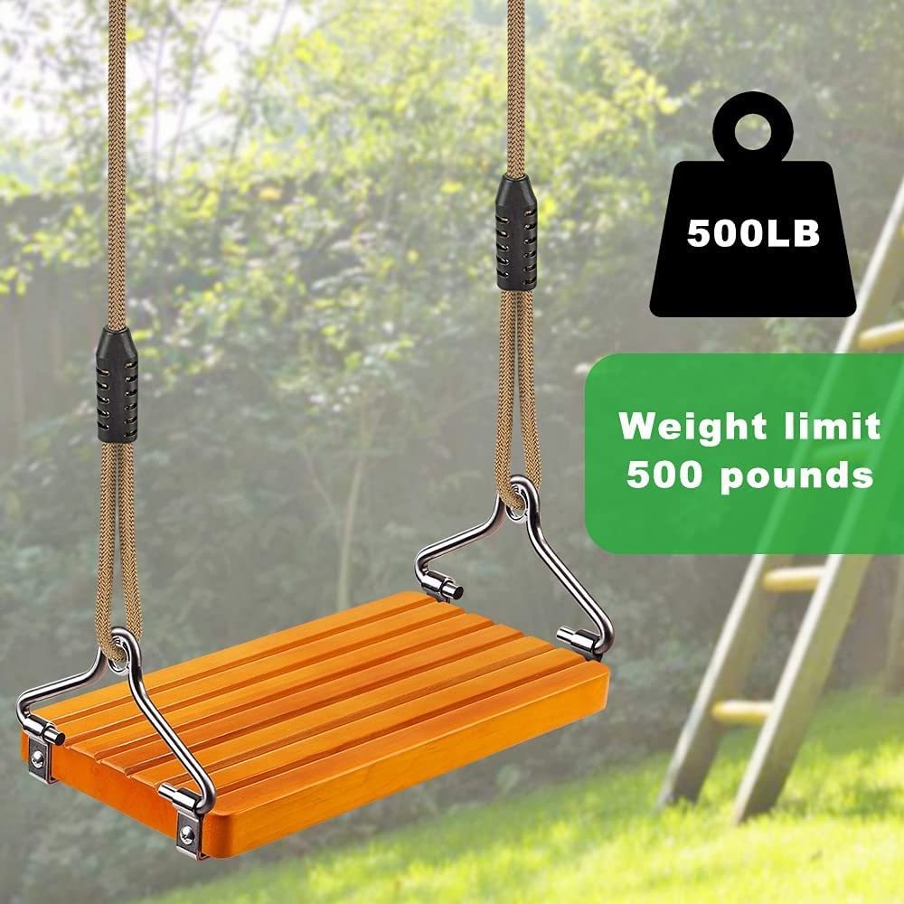 Wooden Swing, Hanging Wooden Tree Swing Seat with Length Adjustable Nylon Rope and Stainless Steel Snap Hook Swing Set for Adult