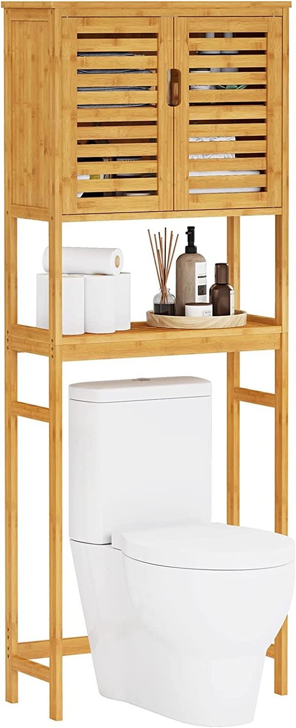 Over The Toilet Storage Cabinet Tall Bathroom Cabinet Organizer with Cupboard and Adjustable Shelves