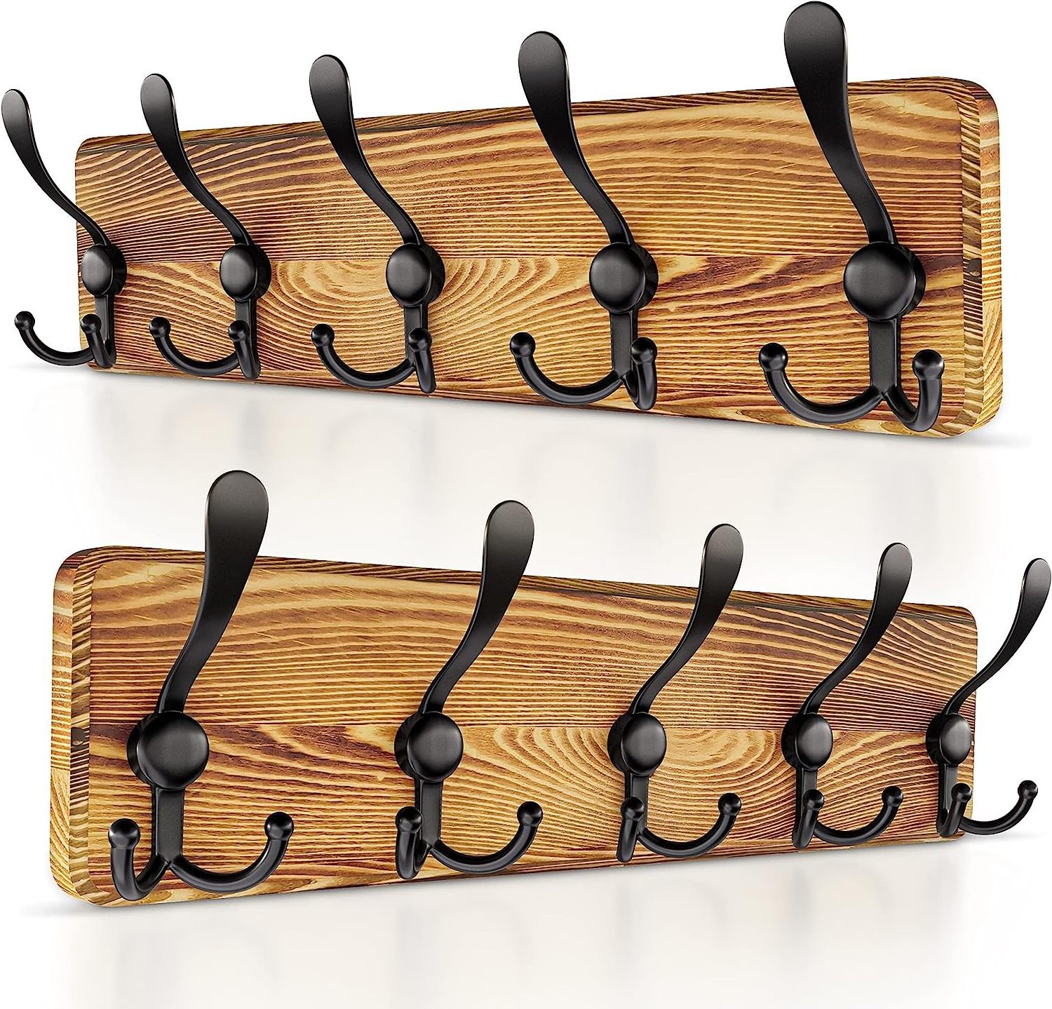 Rustic Coat Rack Wall Mount with 5 Tri Hooks for Hanging  17 Inch Heavy Duty Solid Pine Real Wood  Wall Hooks Rack