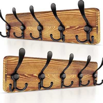 Rustic Coat Rack Wall Mount with 5 Tri Hooks for Hanging  17 Inch Heavy Duty Solid Pine Real Wood  Wall Hooks Rack