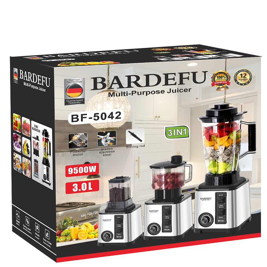 BARDEFU 9500W 3 in 1 stainless steel hight speed multifunction Home kitchen commercial food machine Smoothie juicer blender