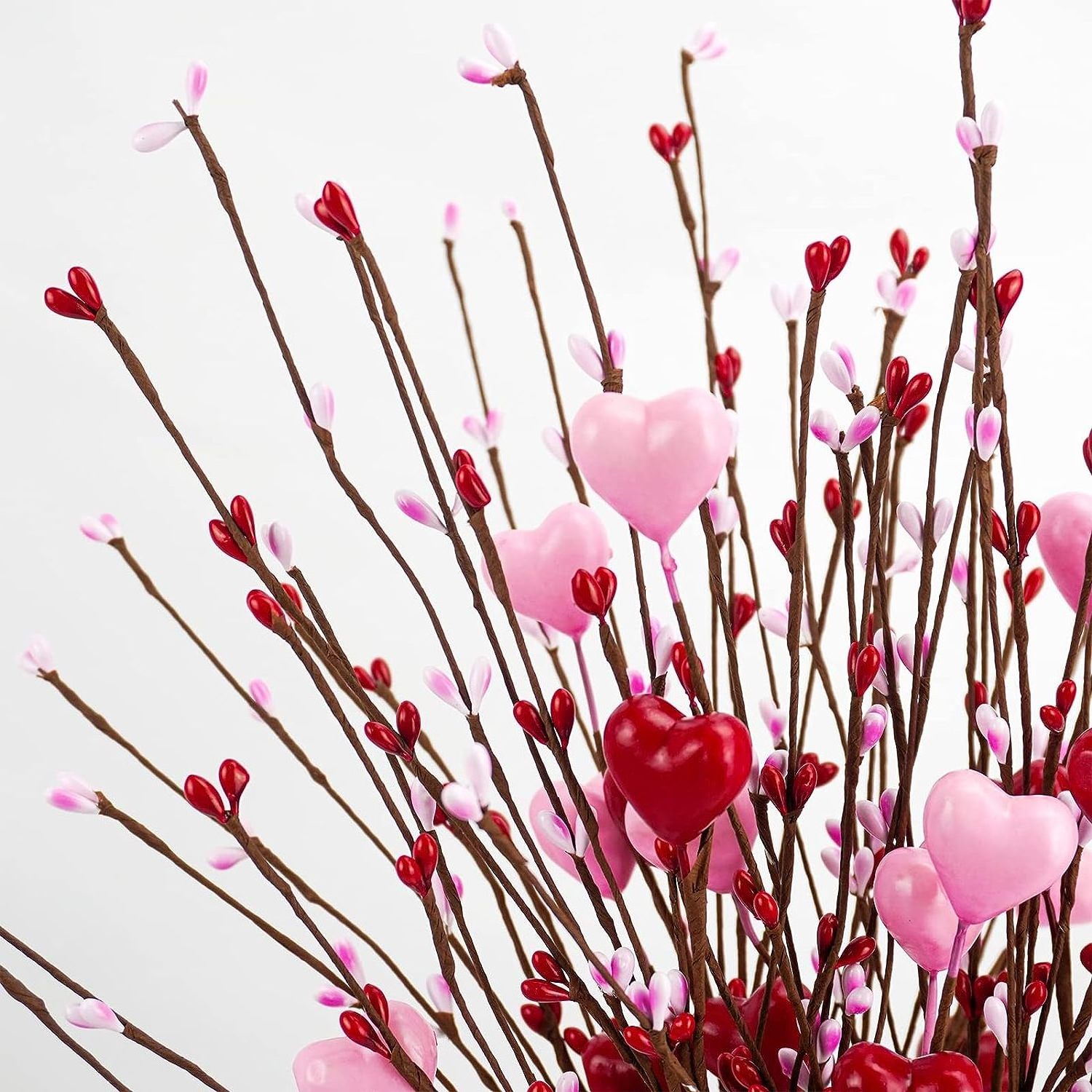 Heart Shaped Berry Picks  Red Berry Flower Stems Artificial Berries Branches for Valentine's Day Wedding Anniversary Decor