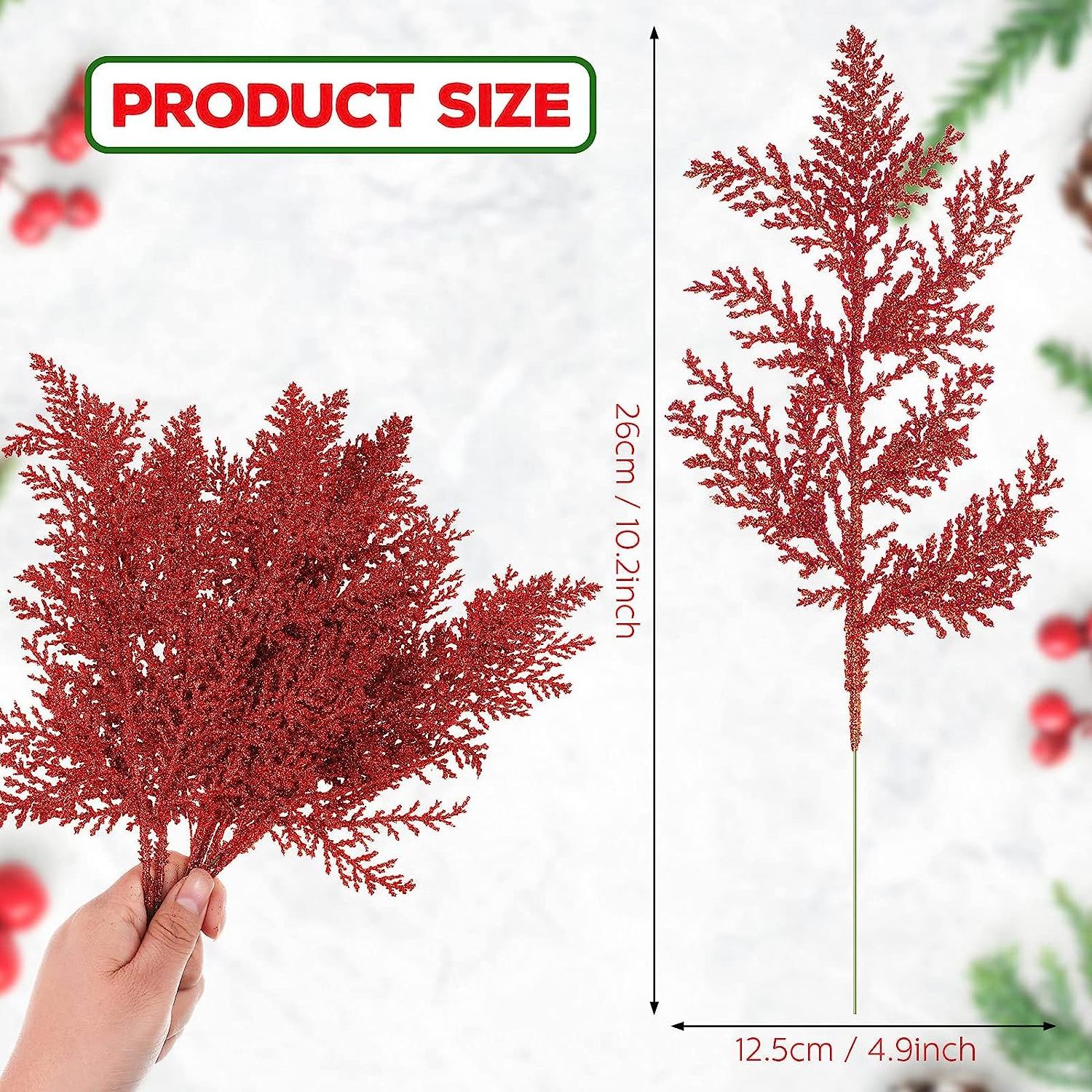 Red Artificial Pine Needles Christmas Floral Picks Branches Glitter  Floral Twig Picks for Flower Greenery Arrangements Tree