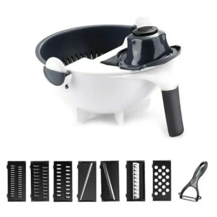 2023 Popular Kitchen Multi Functional Shredder Wet Fruits Drain Basket Blade Cutter Manual 9 in 1 Slicer Vegetable Grater