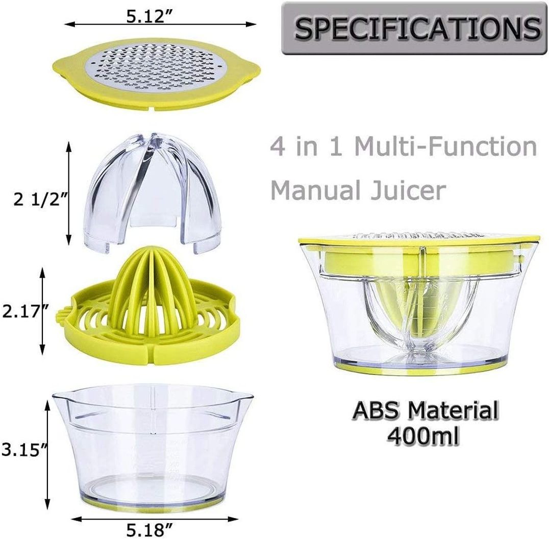 Citrus Lemon Orange Juicer Manual Hand Squeezer with Built-in Measuring Cup and Grater, 12OZ, Green