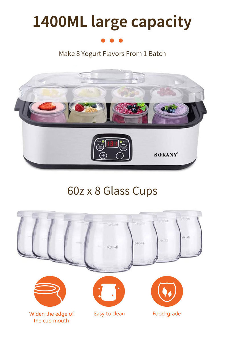 Digital Yogurt Making Machine Hot Sale High Quality 25 W Automatic Yogurt Maker Stainless Inox Housing BPA Free