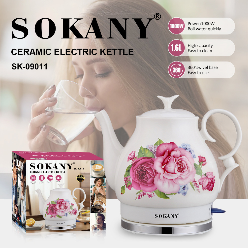 Household Appliances 1.6L 1000W Electric Ceramic Tea Kettle Porcelain Electric Kettle